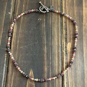 Elyse Ryan Sterling Silver Beaded Necklace Pink Clear Swarovski‎ Crystals 16"
